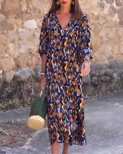 Nathalie | Kleid mit V-Ausschnitt und Retro-Muster