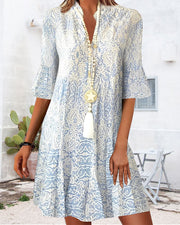 Krema - Boho A-Linien Kleid Damen | Ärmel im Bohemian-Stil mit ausgestelltem Kleid