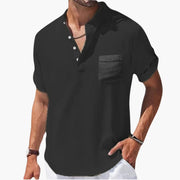 Herren Sommer T-Shirt mit Knopfleiste und Stehkragen