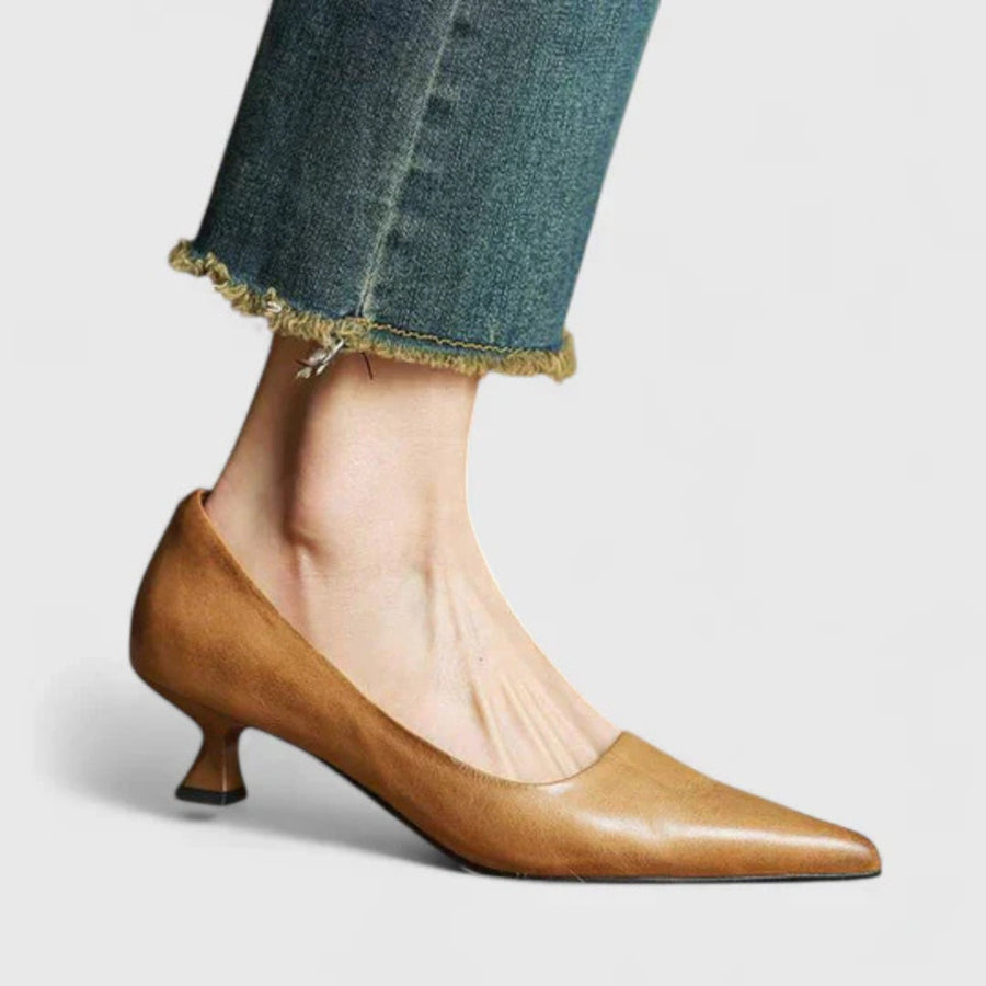 Pauline | Damen Spitz Zulaufende Niedriger Absatz Pumps Shorts