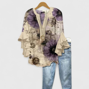 Viviane | Damen Blumen Rüschenärmel Casual Top