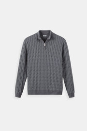 Eleganter Zopfstrickpullover mit Reißverschluss