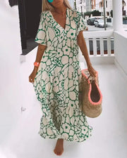 CHRISTINE | Langes Sommerkleid mit lockerem Schnitt und elegantem grafischem Muster