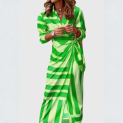 Gudrun | Damen Gestreiftes Wickel Midi Kleid