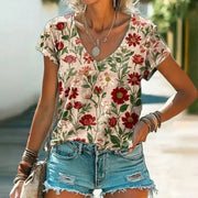 CANSU - T-SHIRT MIT VINTAGE-BLUMENDRUCK