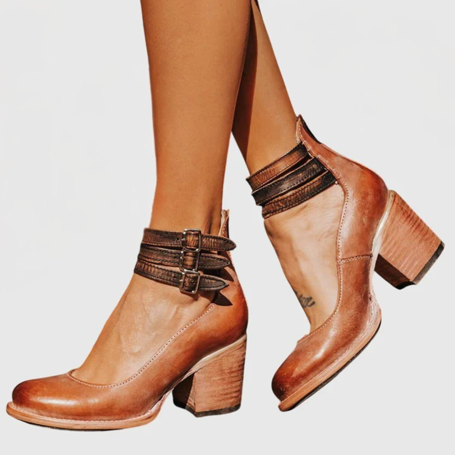 Helene | Damen Schnallenriemen Blockabsatz Stiefel