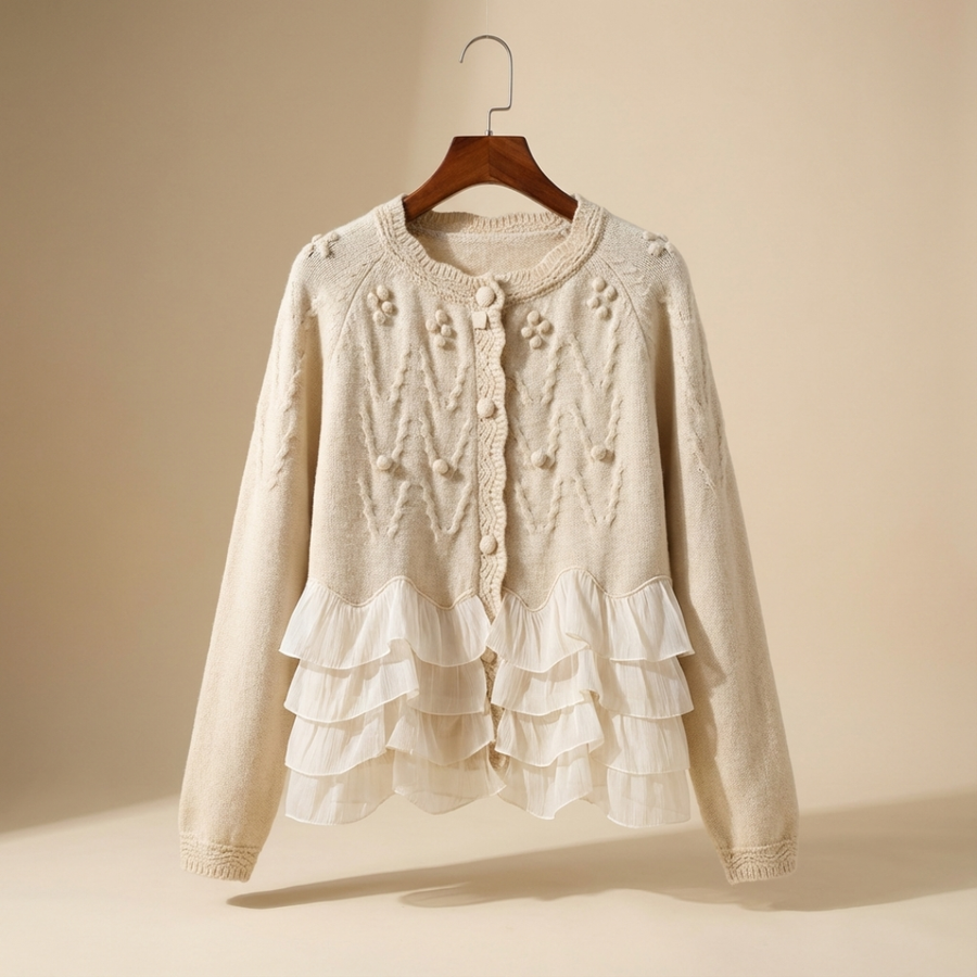 Nina | Damen-Strickjacke mit Volant im modernen Look