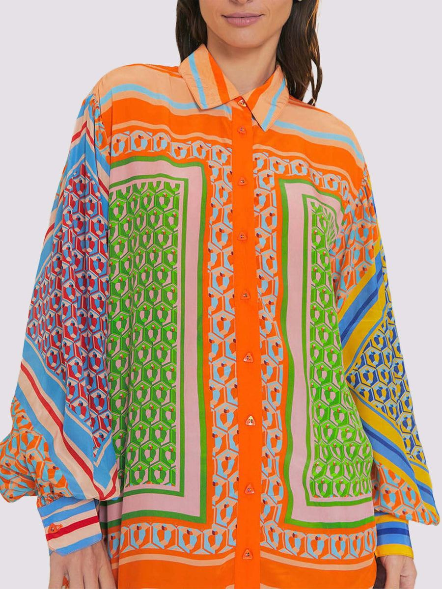 Vollständiges geometrisches Multicolor – Oversized-Hemd und Bloom-Hosen