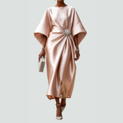 Michaela | Damen Drapiertes Fledermausärmel Midi Kleid