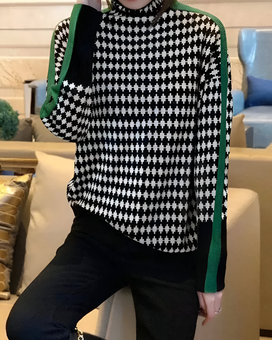 Linea™ – Eleganter Pullover mit Hohem Kragen und Geometrischem Muster