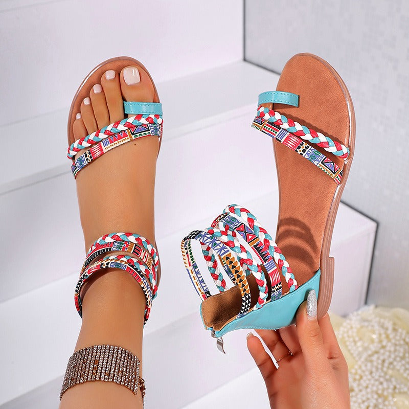 Flache Damensandalen mit geflochtenem Ethnomuster - Nayeli