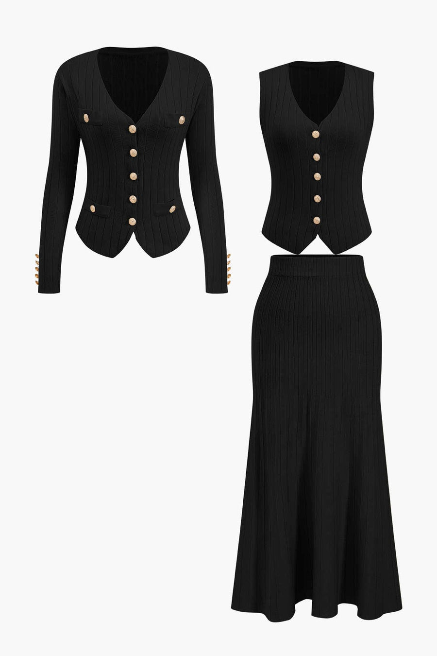 Estelle | Strick-Set mit Blazer, Weste & Midirock