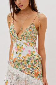 Blumiges Maxikleid mit Spitze und Spaghettiträgern für Damen