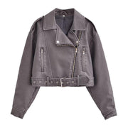 Heidi-Mode | Damen PU Motorradjacke mit Reißverschluss und Gürtel