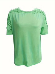 Heidi-Mode | Unifarbiges T-Shirt mit Rundhalsausschnitt und Spitzennaht