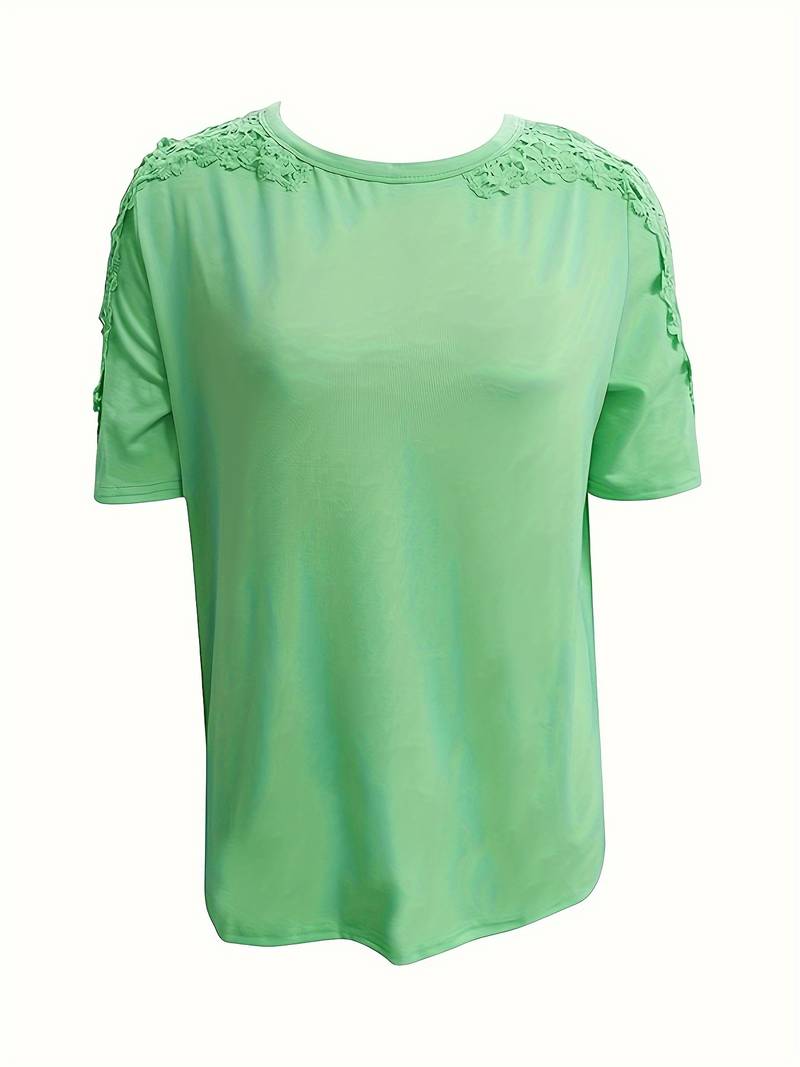 Heidi-Mode | Unifarbenes Rundhals-T-Shirt Mit Spitze Naht