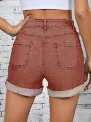 Thelma – Kurze Hose Aus Stretch Denim Mit Hoher Taille Und Knopf