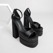 Damen Satin Plateausandalen mit breitem Absatz - Valeria