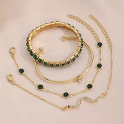 Miray – Smaragd Kristall und Goldarmband, 4-Teiliges Set
