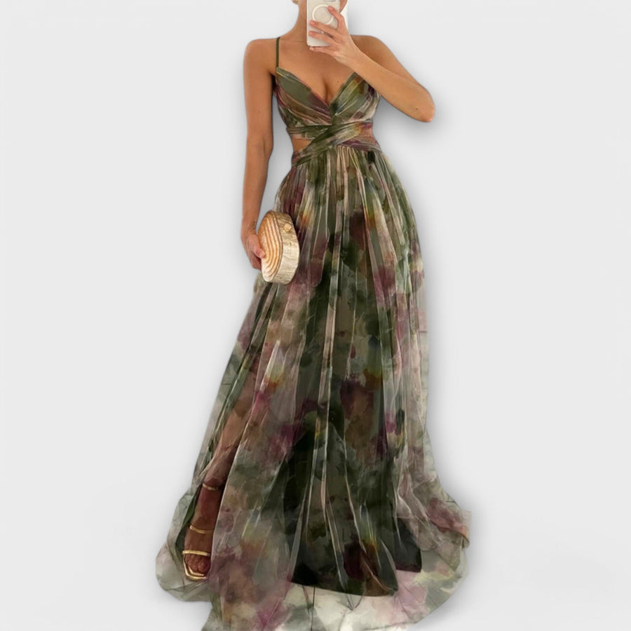 Annai Elegantes Figurbetontes Mesh Maxi Kleid
