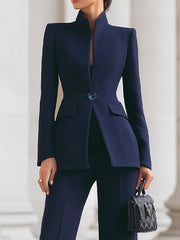 Set aus Blazer mit hohem Kragen und Hose mit weitem Bein für Damen