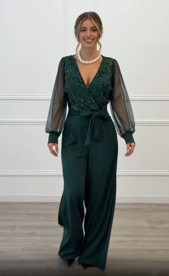 Meira - Overall Mit Langen Ärmeln Und Verzierungen Aus Mesh