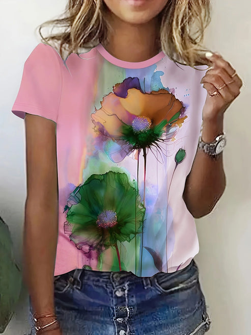 Frieda | t-shirt mit blumendruck und kurzen armeln