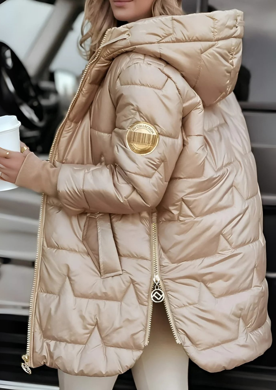 Lira Eleganter Wintermantel mit Kapuze und Wattierung | Beige