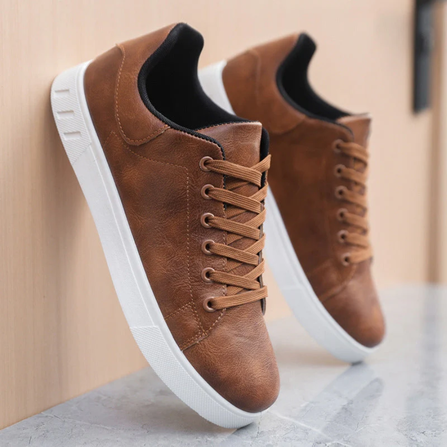 Herren Schnürbare Kunstleder Sneaker – Bequeme Freizeitschuhe