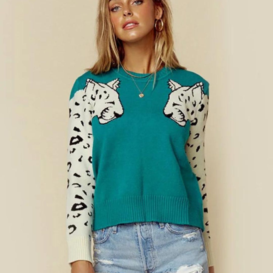 Bianca - Pullover mit Leopardenmuster an den Ärmeln in Kontrastfarben