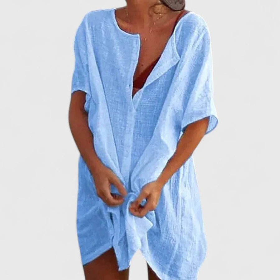 Sabina | Damen Lockeres Knopfleiste Shorts Strand Überwurf Kleid