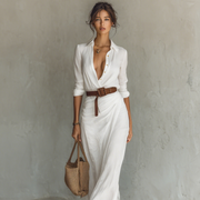 Maxikleid für Damen mit Knopfleiste und Gürtel