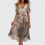 Helga | Damen Blumen V-Ausschnitt Midi Kleid
