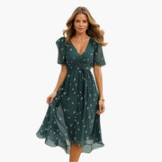 Midikleid für Damen - Elegant, Blumenmuster & V-Ausschnitt