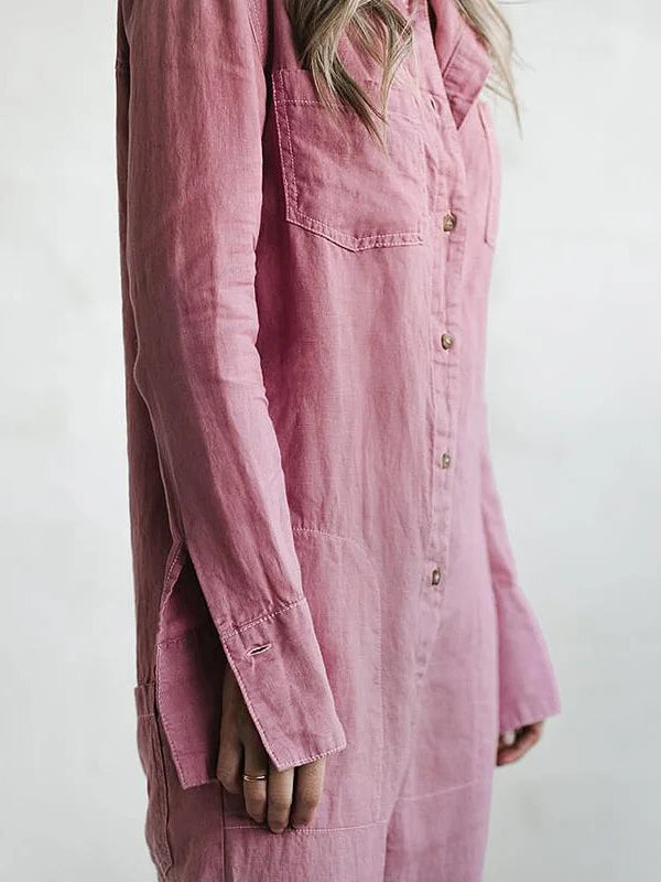 FRIDA - LANGÄRMELIGER JUMPSUIT MIT KNÖPFEN