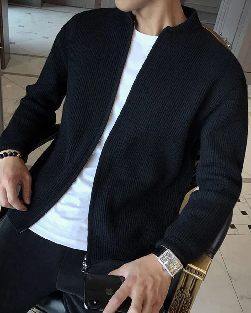 Bennett | Stehkragen Herren Rippstrick Reißverschluss Strickjacke