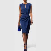 Karla | Damen Ärmellos Gerafftes Midi Kleid