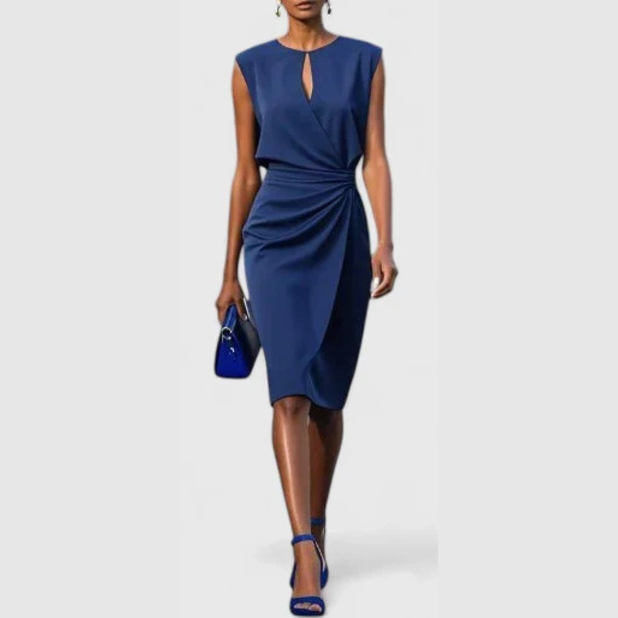 Karla | Damen Ärmellos Gerafftes Midi Kleid