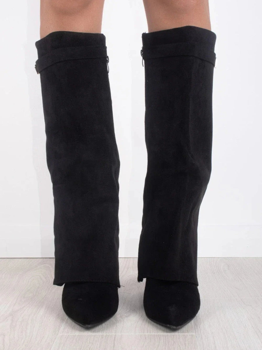 Angela | Damen Schlagstiefel über dem Knie mit Reißverschluss