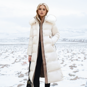 Karin | Damen Schicker Steppmantel mit Gürtel und Kapuze