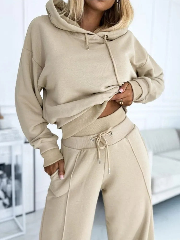 Damen Top Und Weitbein-Hosen-Set | Mit Kapuze