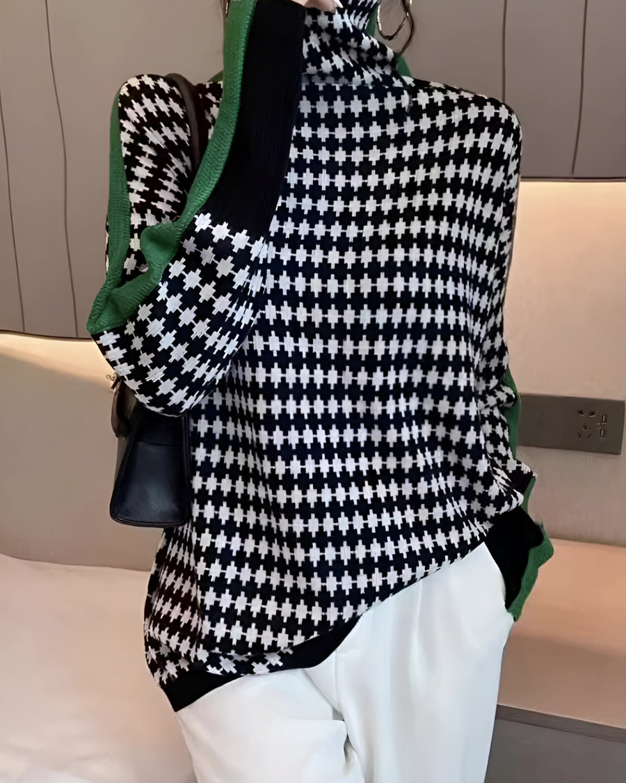 Linea™ – Eleganter Pullover mit Hohem Kragen und Geometrischem Muster