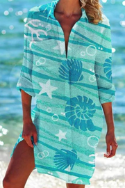 Heidi - Lange Strandbluse mit Meeresmotiv