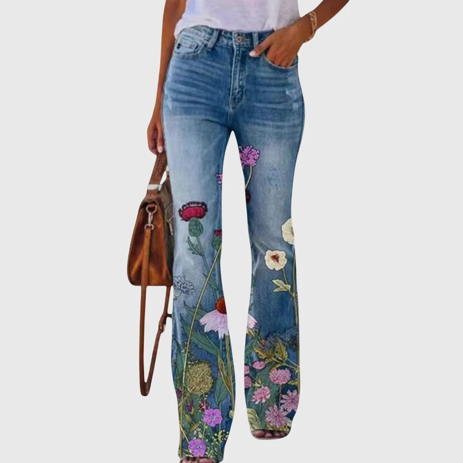 Nicole | Damen Blumen Bedruckte Enge Jeans