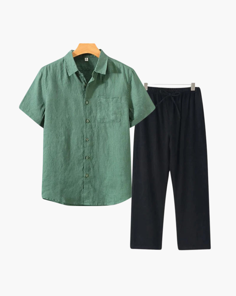 Lincoln | Old Money Herren Leinen-Set mit Kurzarmhemd & Sommerhose