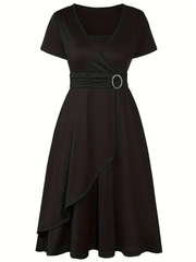 Nora | V-Ausschnitt Midikleid Asymmetrischer Saum