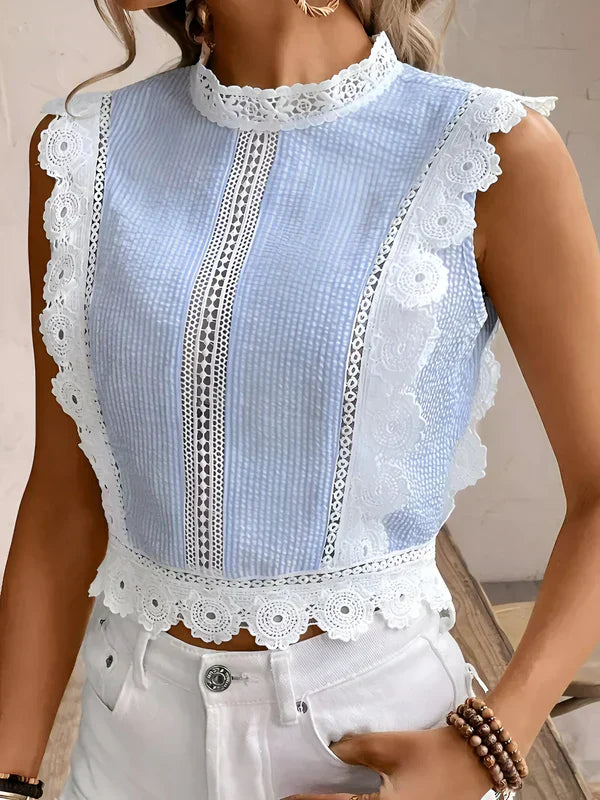 Raynel – elegante bluse mit floraler spitzenbordüre und geblümten armeln