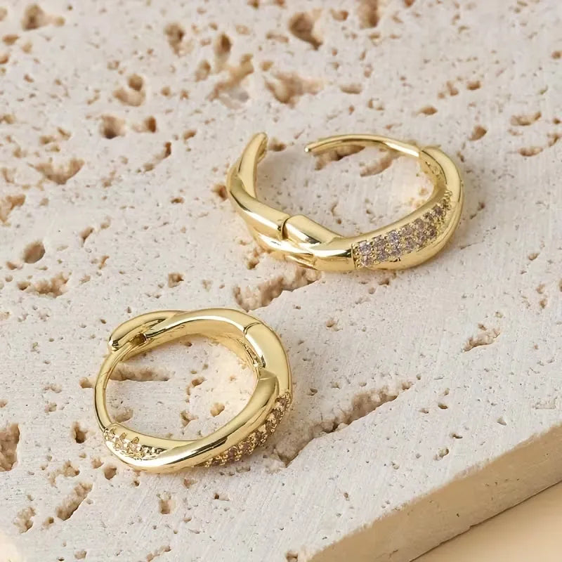 Minaal - Korean Style Interlocking Earrings with Zirconia