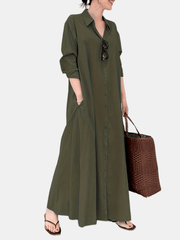Zoe - olivgrünes hemdblusenkleid maxi