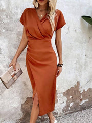 Damen Midikleid Viskose Wickeldesign elegant für Sommer
